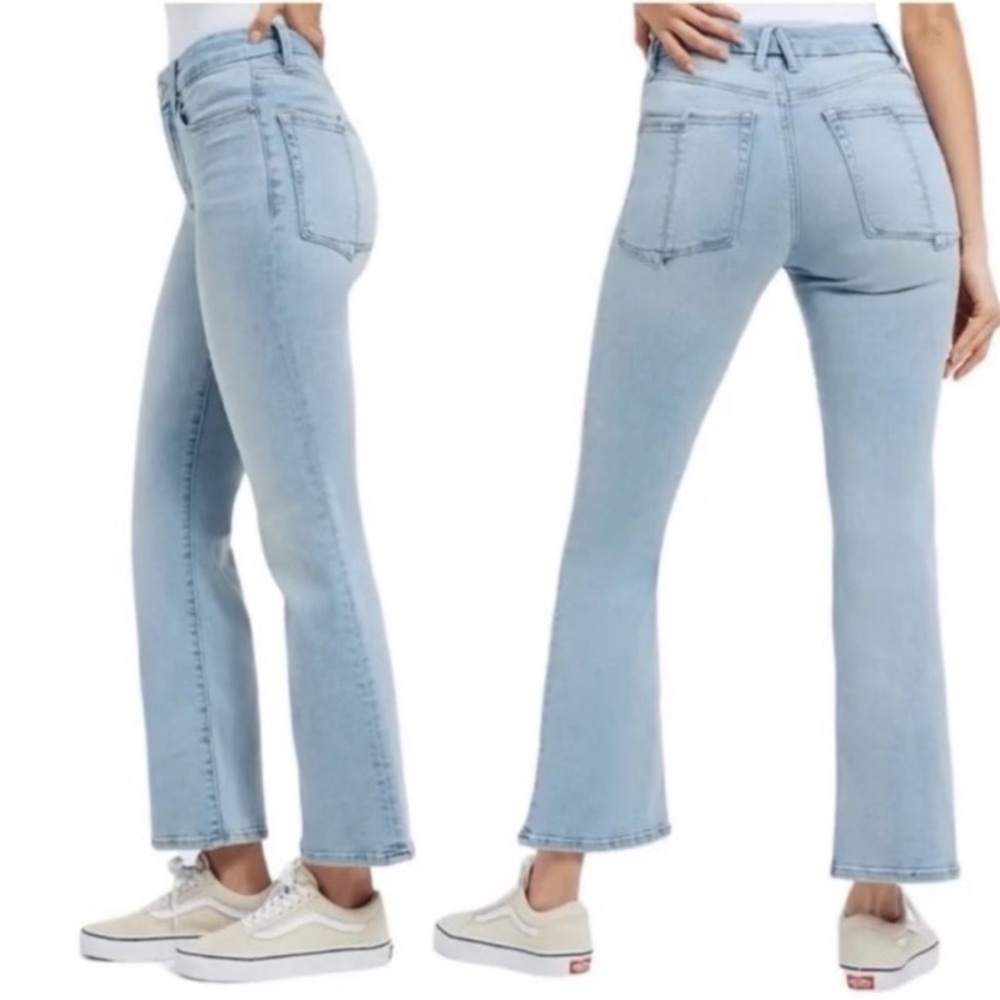 Good American Good Legs Cropped Bootcut Anlke Jeans Sz 16 Indigo 403 Distressed